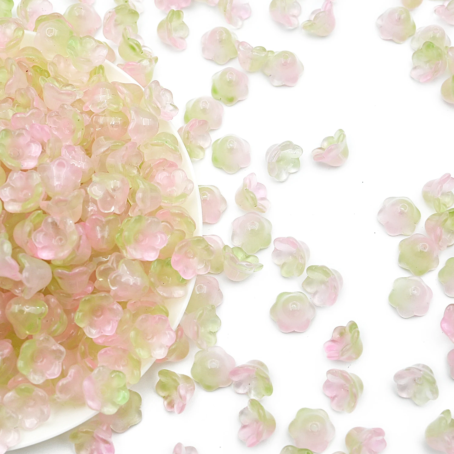 Gradient Pink Green Petunia Crystal Lampwork Beads For Needlework Diy Jewelry Making Handmade Bracelets Necklaces Accessories