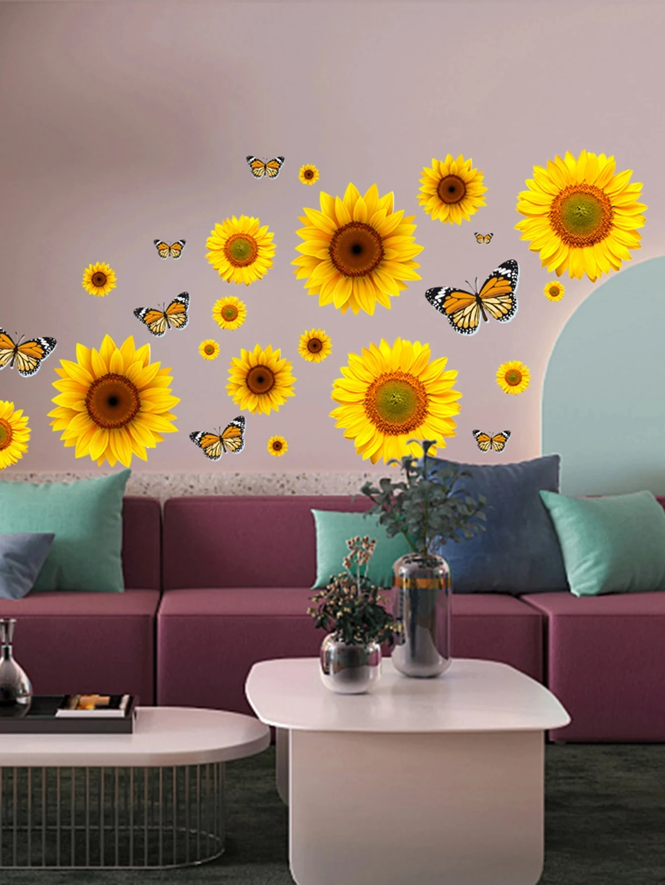 22 Sunflowers With Butterfly Pvc Wall Stickers Diy Design Decorative Sticker Waterproof Wall Decals Aesthetic Wall Pediments