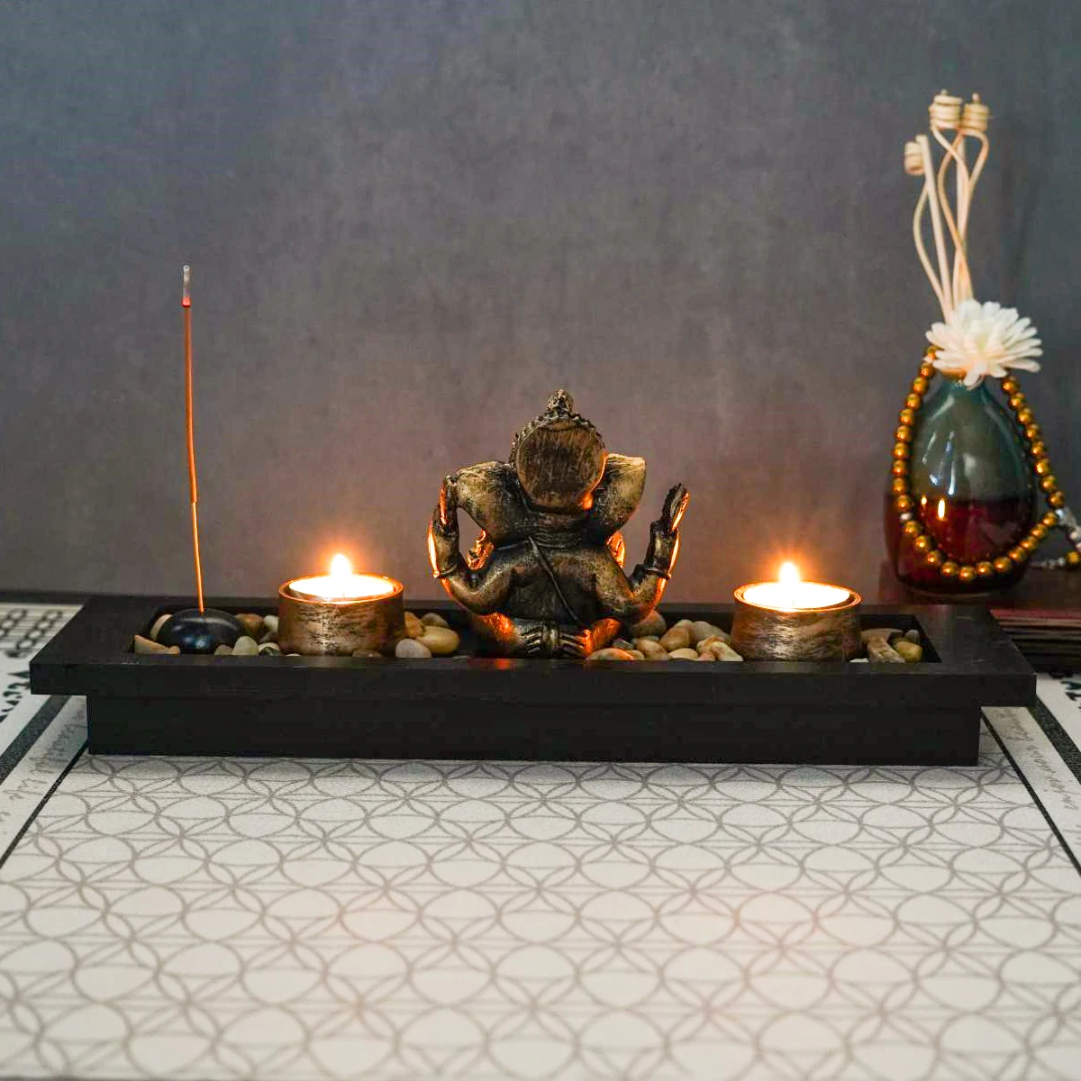 1PC Ganesh Candle Holder Set Fortune Decorations, Vintage Vibe Candles Home Bedroom Decoration, Diwali Table Scented Candles Shi