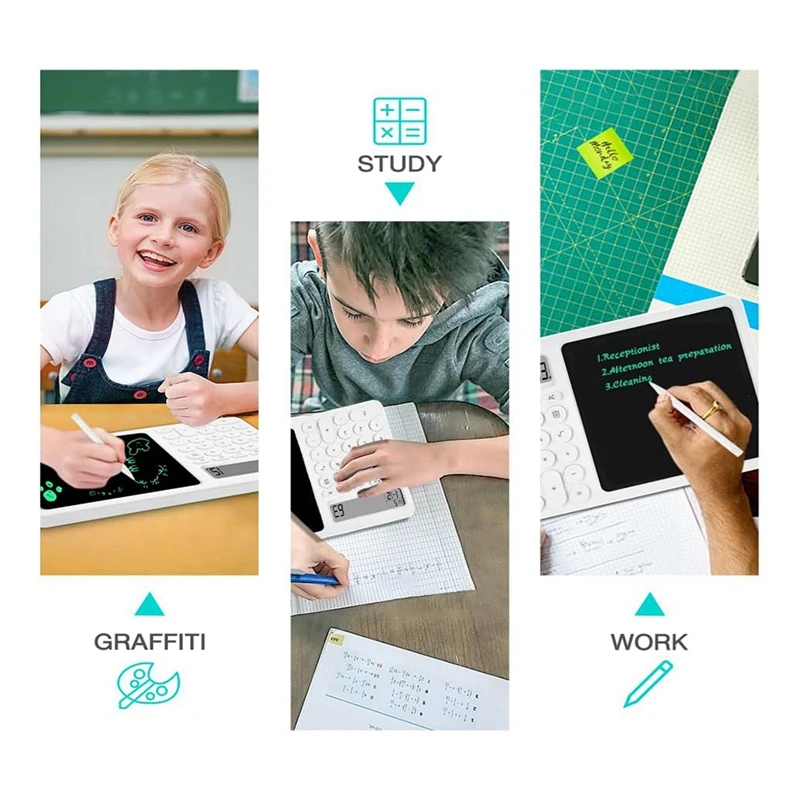 Rekenmachine Notitieblok Met 8-Inch Lcd Schrijftablet, Desktop Rekenmachine Met Schrijftablet, Kleine Rekenmachine Met Tijd