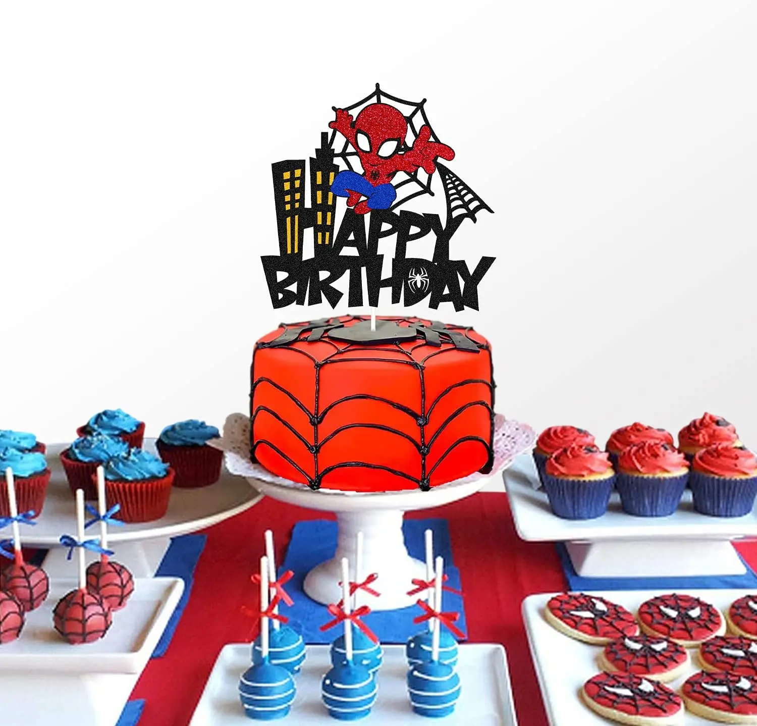 Juego de adornos para tartas de Superhéroes para niños, decoraciones para tartas de mesa con temática de película de dibujos animados de Spiderman, suministros para fiestas de feliz cumpleaños