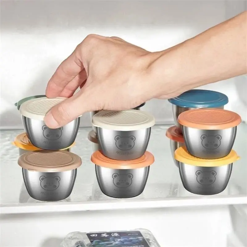 الفولاذ المقاوم للصدأ حاوية صلصة صندوق كوب توابل مع أغطية المتاح جزء الكؤوس سلطة خلع الملابس التوابل منظم مطبخ صغير #3