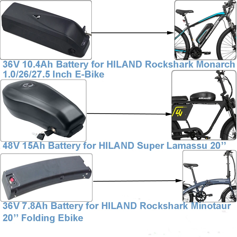 

Integrated E-bike Battery 36V 7.8Ah 10.4Ah 48V 15Ah for HILAND Rockshark Monarch Minotaur Super Lamassu Ostrich Grander Sabo 2.0