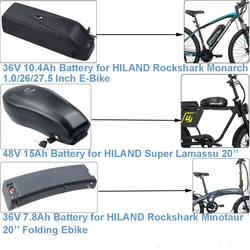 Integrated E-bike Battery 36V 7.8Ah 10.4Ah 48V 15Ah for HILAND Rockshark Monarch Minotaur Super Lamassu Ostrich Grander Sabo 2.0