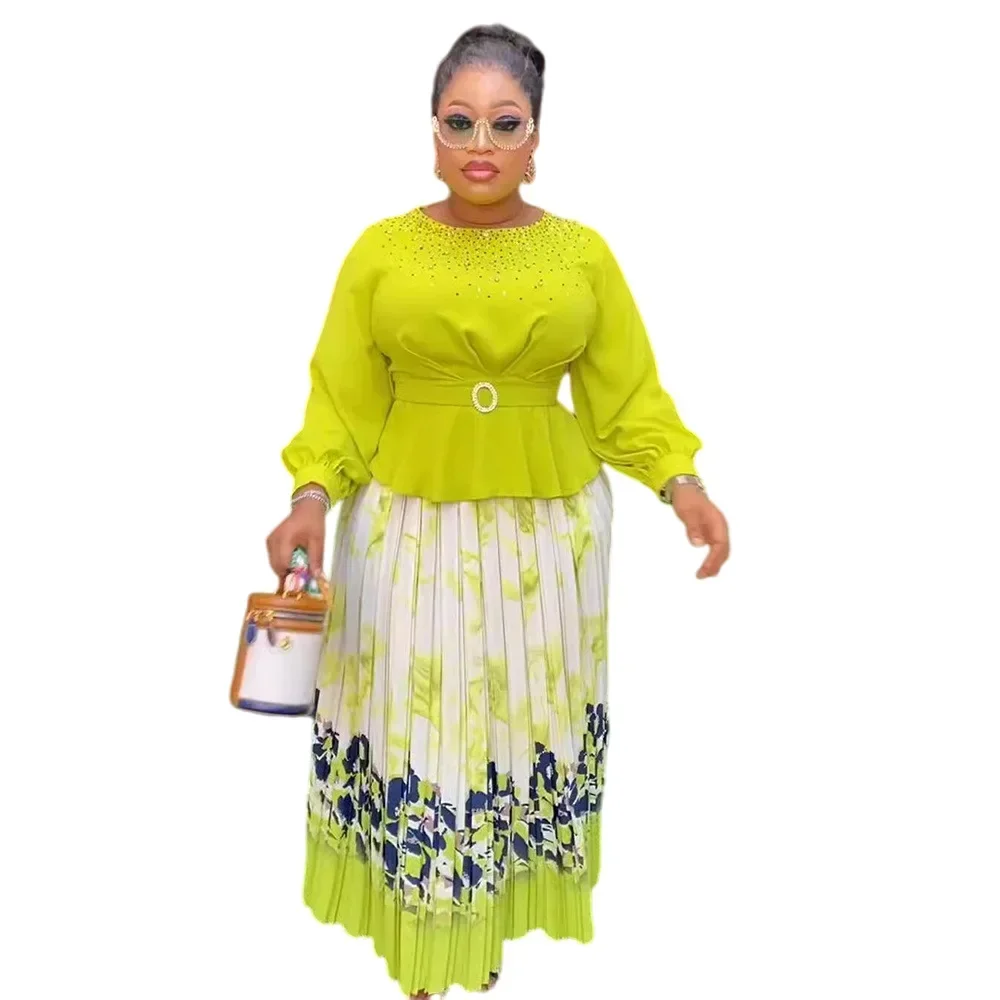 

African Clothes for Women 2 PCS Sets Tops And Skirts Suits Elegant Dashiki Ankara Outfits Gown Plus Size Wedding Party Dresses