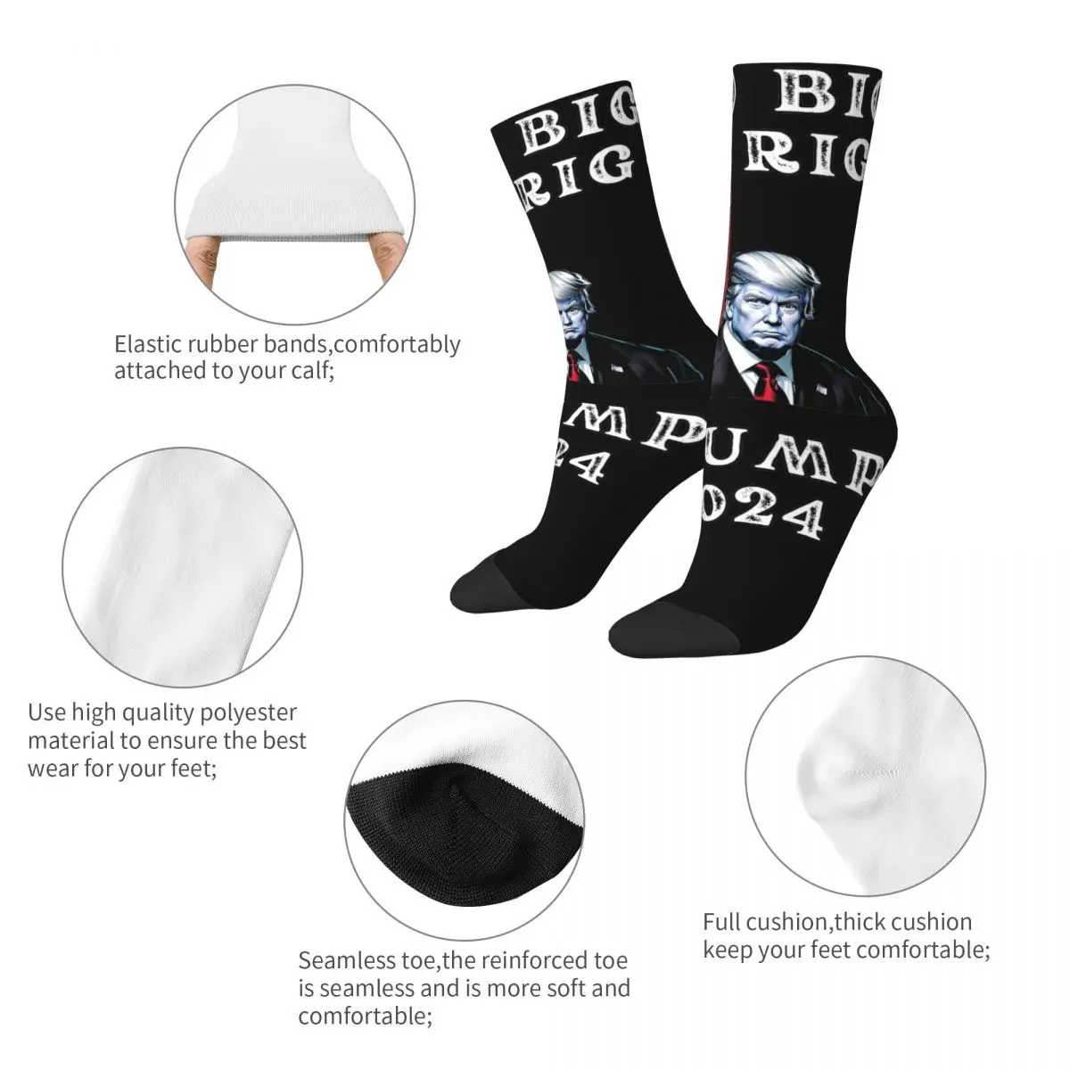 Too Big To Rig Trump 2024 Merch Crew Socks Compression Funny Trump Quote Skateboard Long Socks Warm for Unisex Little Small Gift