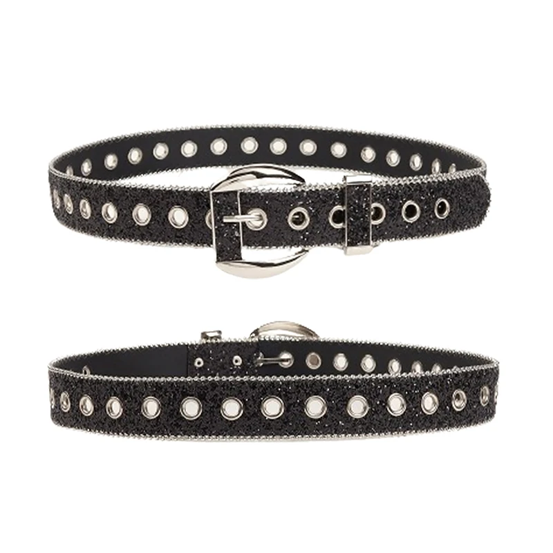 Fashion Gothic Rhinestone Y2K Belt For Women Girls Sparkling Leather Waist Belt Cowgirl Jeans Pants Belt Clothing Accessories