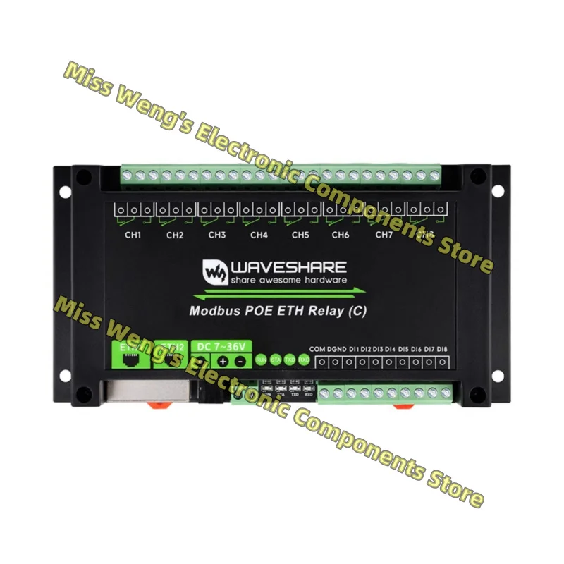 8-way relay module dual port communication POE power supply industrial grade with isolation , Modbus POE ETH Relay (C)