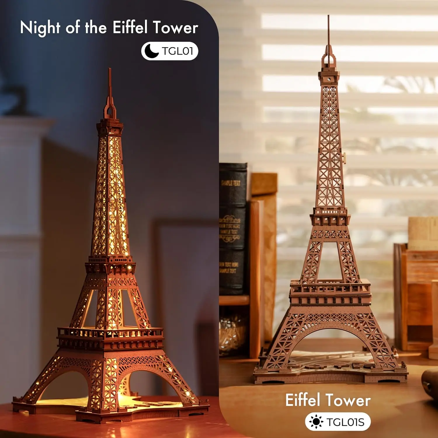 Robotime 3D Wooden Puzzle Game Night of the Eiffel Tower 1:638 Building Model Toys For Children Kids Birthday Gift