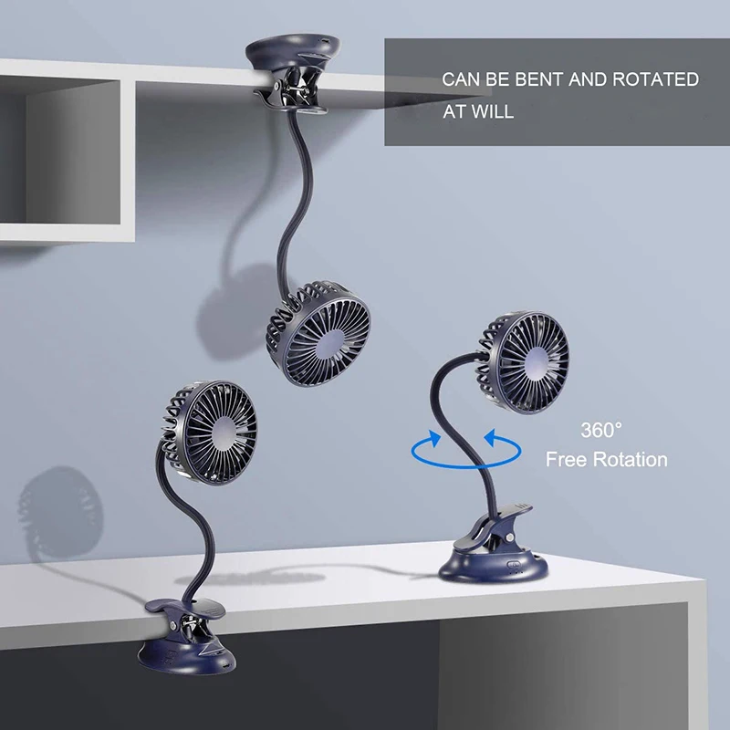 Mini ventola portatile a Clip pieghevole Usb ricaricabile piccola ventola 2000mAh batteria ventole da tavolo ventola per passeggino all'aperto con 3 velocità