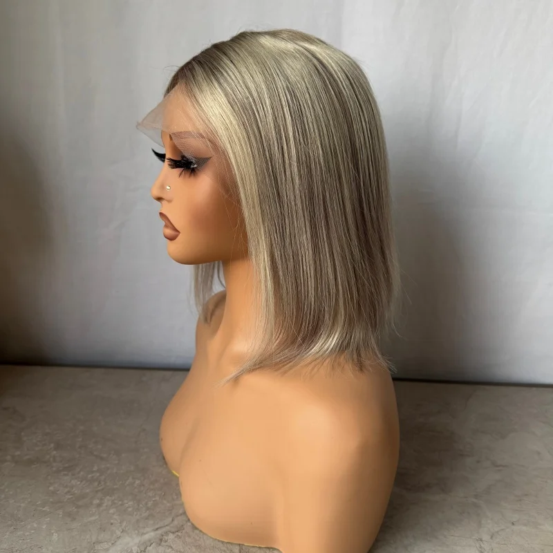 T جزء 13x1 HD شقراء بوب شعر مستعار شعر الإنسان الدانتيل الباروكة الأمامية البرازيلي مستقيم بوب شعر مستعار الدانتيل الجبهة خصلات الشعر المستعار الإنسان للنساء