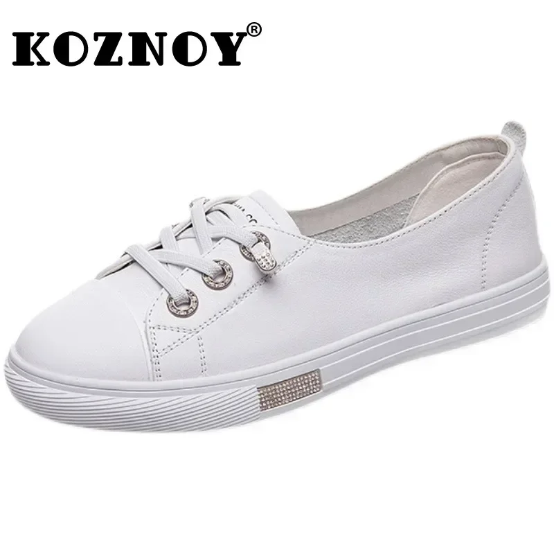 Koznoy 2.5cm Natural Cow Genuine Leather Women Chunky Sneakers Loafer Platform Wedge Flats Summer Fall Autumn Vulcanize Shoes