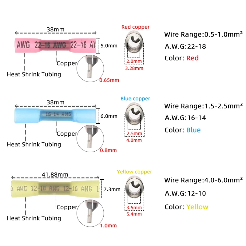 Terminal 10/30pcs heat shrink sleeve waterproof insulation outer conductive tubular connector