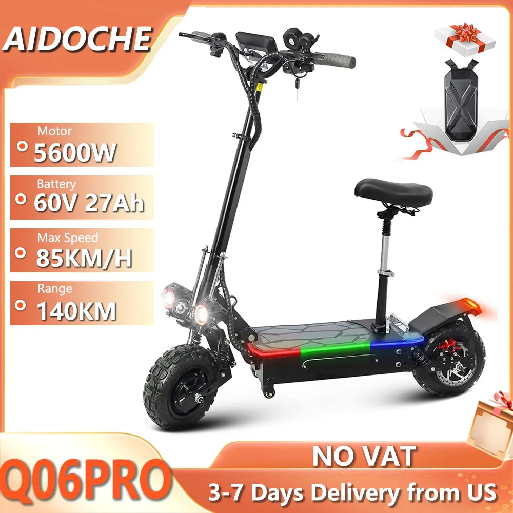 

5600W Electric Scooter 60V 27AH Battery Up to 85KM/H Escooter with Hydraulic Braking Foldable Electric Scooter System with Seat