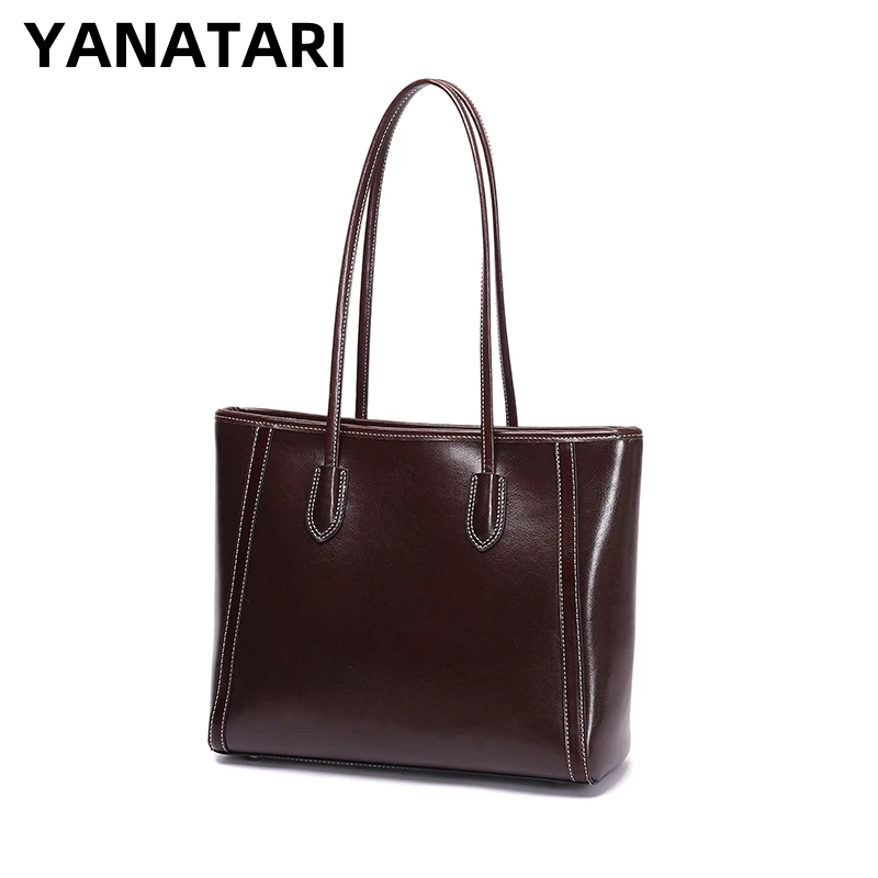 Luxury woman Shoulder bag soft leather large capacity square tote bag Vintage Fashionable cowhide Handbag Shopping underarm bags