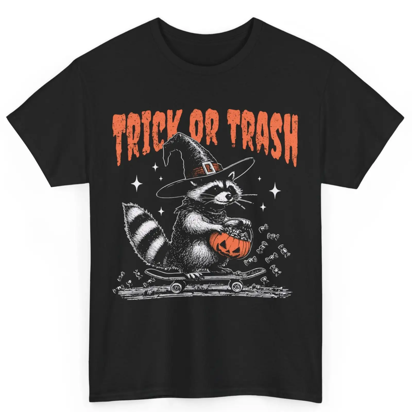 

Енот Хэллоуин Кошелек или мусор Жуткий хлопок Футболка