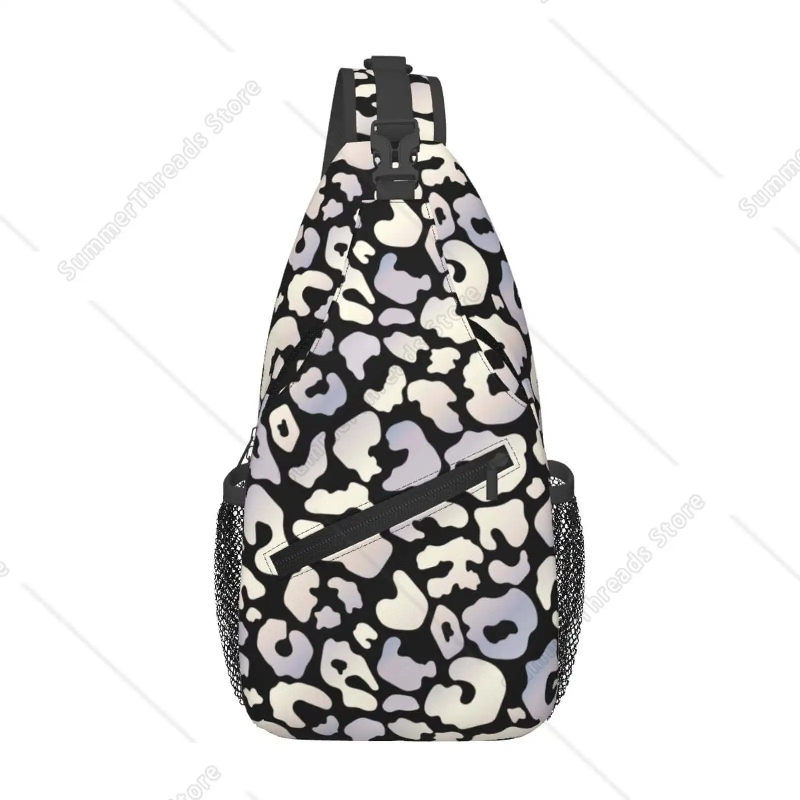 Sling Bag For Men, Trendy Silver Leopard Black Fanny Pack Crossbody Bags Shoulder Chest Bag, Small Gym Bag Anti Theft Crossbody