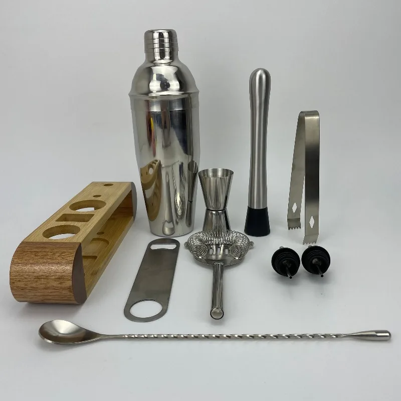 Eco-Friendly Stylish Home Bar Tool Set, 11Pcs 750ml Stainless Steel Boston Cocktail Shaker All Essential Mixology Supplies
