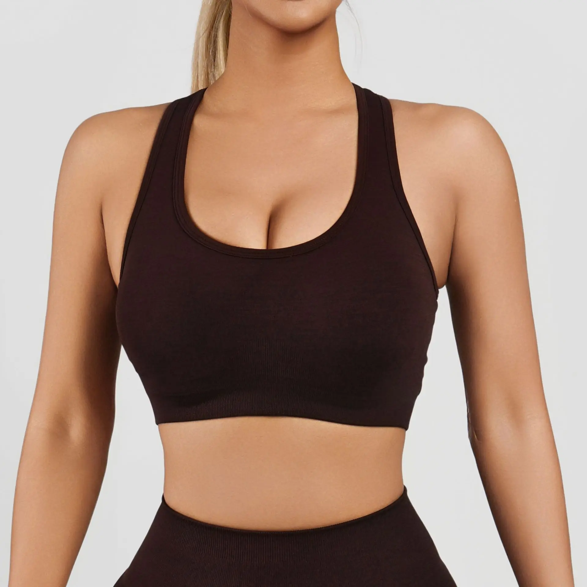 

Бесшовный интегрированный спортивный бюстгальтер для фитнеса, бюстгальтер со сборками, противоударный, без стального кольца, красивый жилет для йоги на спине, верхняя одежда