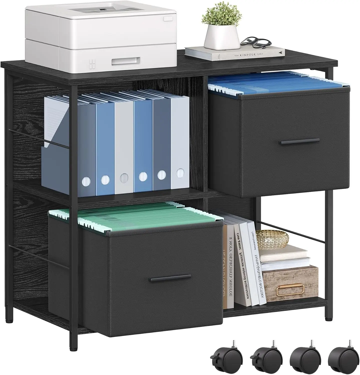 

File Cabinet with 2 Drawers, Bookcase, Cube Storage Shelf, Printer Stand, for A4, Letter-Size Files, Hanging File Folders NEW