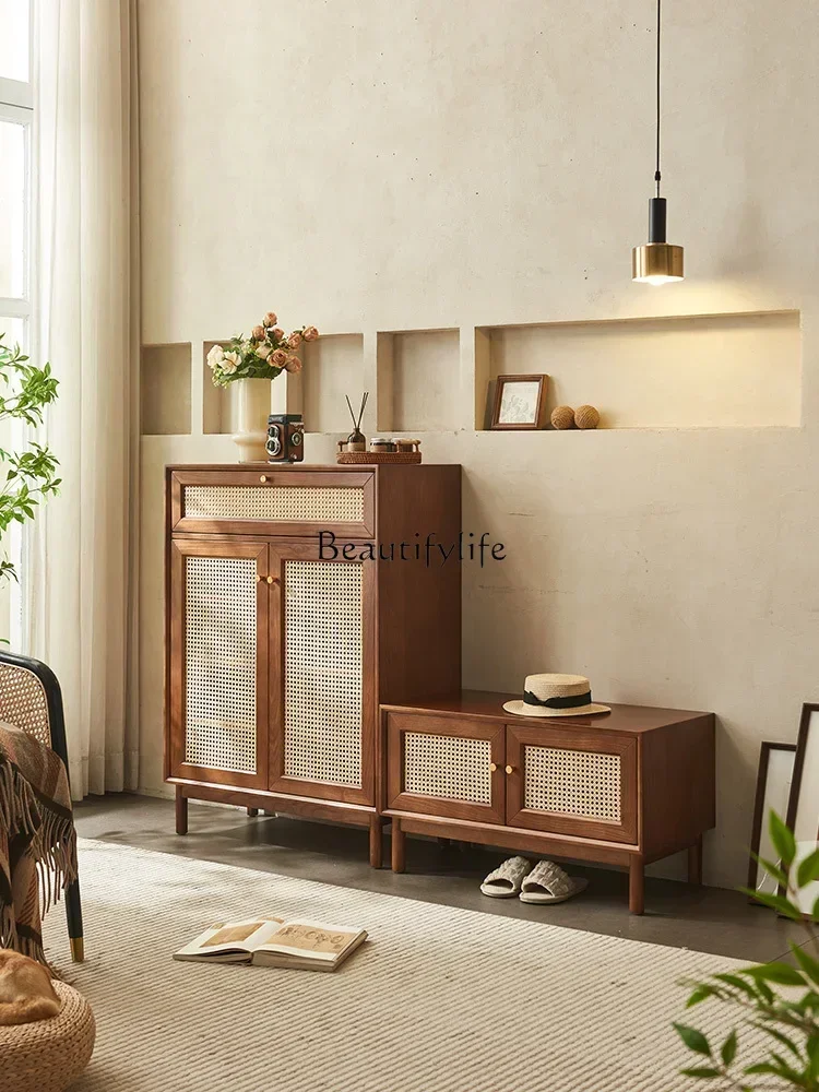 ls 27Nordic шкаф для обуви из цельного дерева японский шкафчик для хранения из ротанга, домашняя дверь