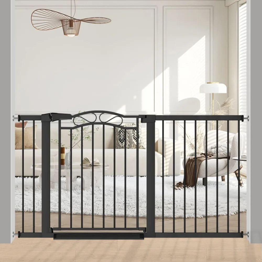 Extra Wide Baby Gate with Door-Walk Through Baby Gates for Stairs Pressure Mounted no Drill-Indoor Tension Metal