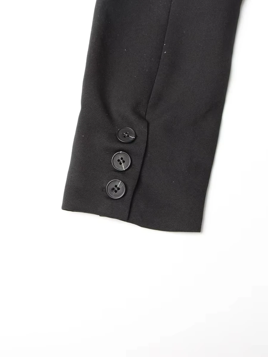 سترة قصيرة مصممة بفتحات مثيرة من CHICEVER للنساء بياقة مدببة وأكمام طويلة معطف برباط علوي ملابس عصرية للسيدات