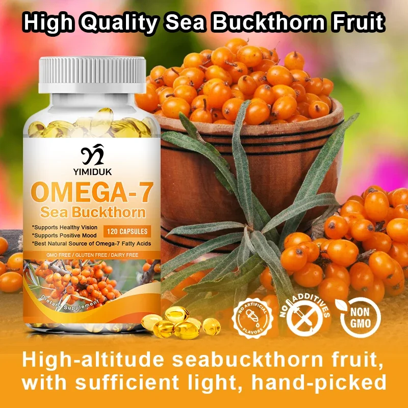 Cápsulas de espino amarillo Omega 7 para cabello, piel, uñas y apoyo para la salud del corazón - Suplemento natural de ácidos grasos Omega 3 6 9