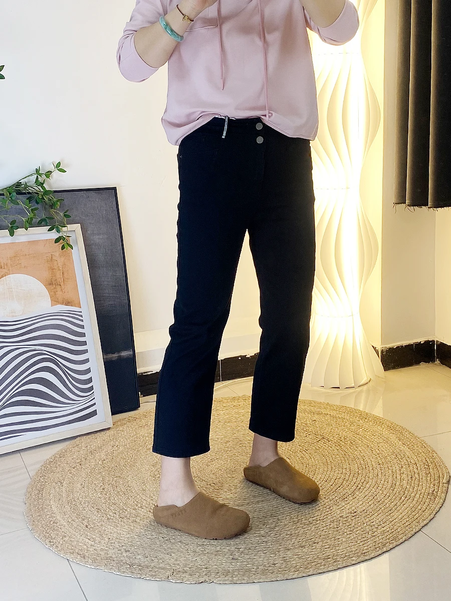 

Свободные джинсы с высокой талией и прямым кроем, черные, женские, повседневные, с высокой эластичностью, расклешенные, больших размеров