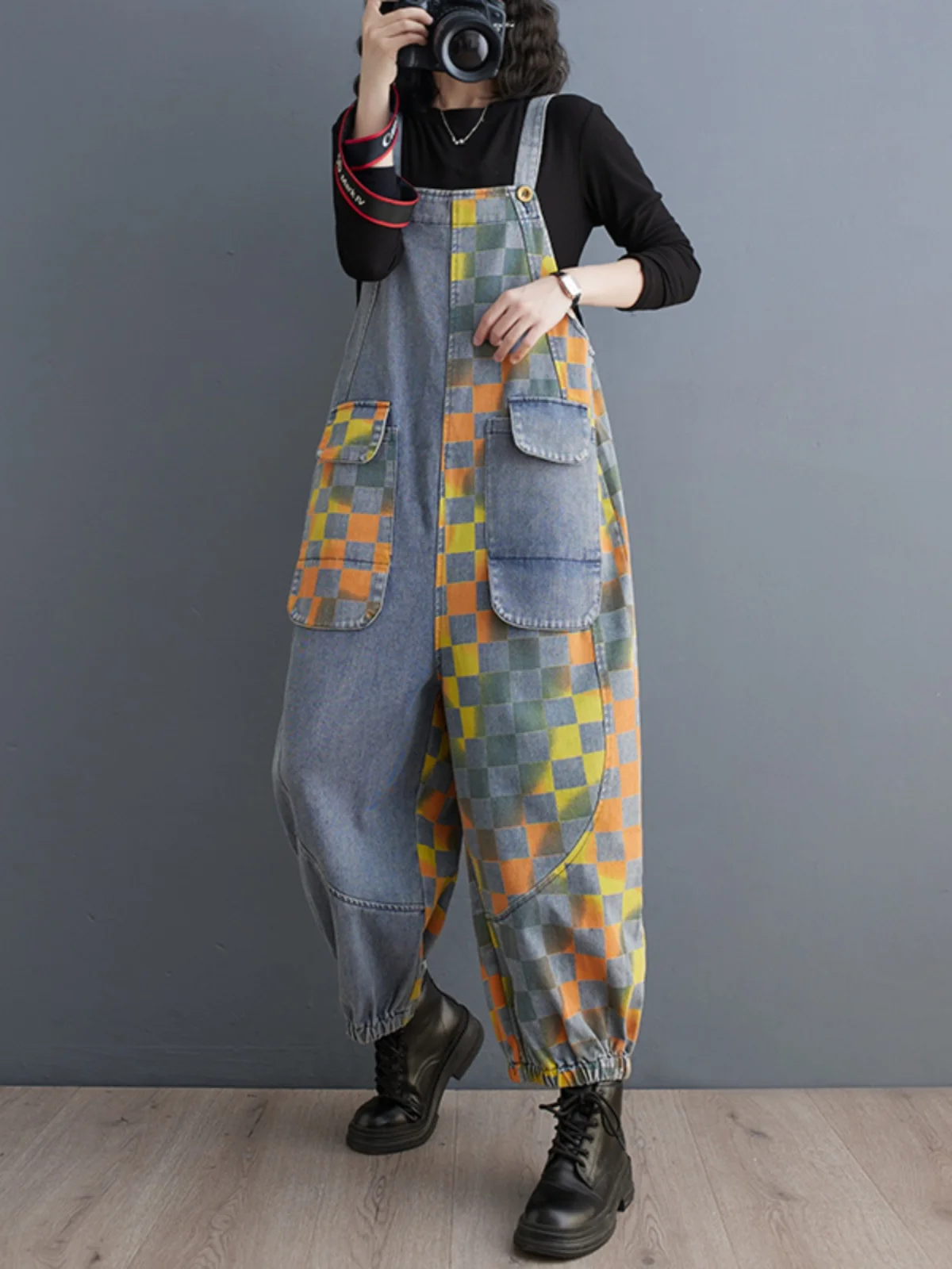 Personalisierte Große Tasche Denim Overall Frauen Frühling Herbst Europäischen Stil Harem Hosen Lose Knöchel-länge Overalls Trendy