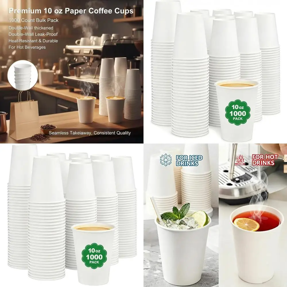 

1000 Count 10 oz Disposable Paper Cups - Leakproof & Durable for Hot/Cold Beverages, Ideal for Home, Office, Parties