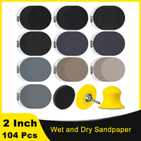 2 Inch Wet and Dry Sandpaper 104 Pcs Assorted 80-7000 Grits with 1/4” Shank Backing Plate and Soft Foam Buffering Pad for Drill