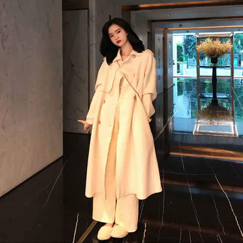 

Brown Trench Women'S Coat Evening Autumn Winter Simple Japanese Traditional Upper Apparel European American Sense Splicing