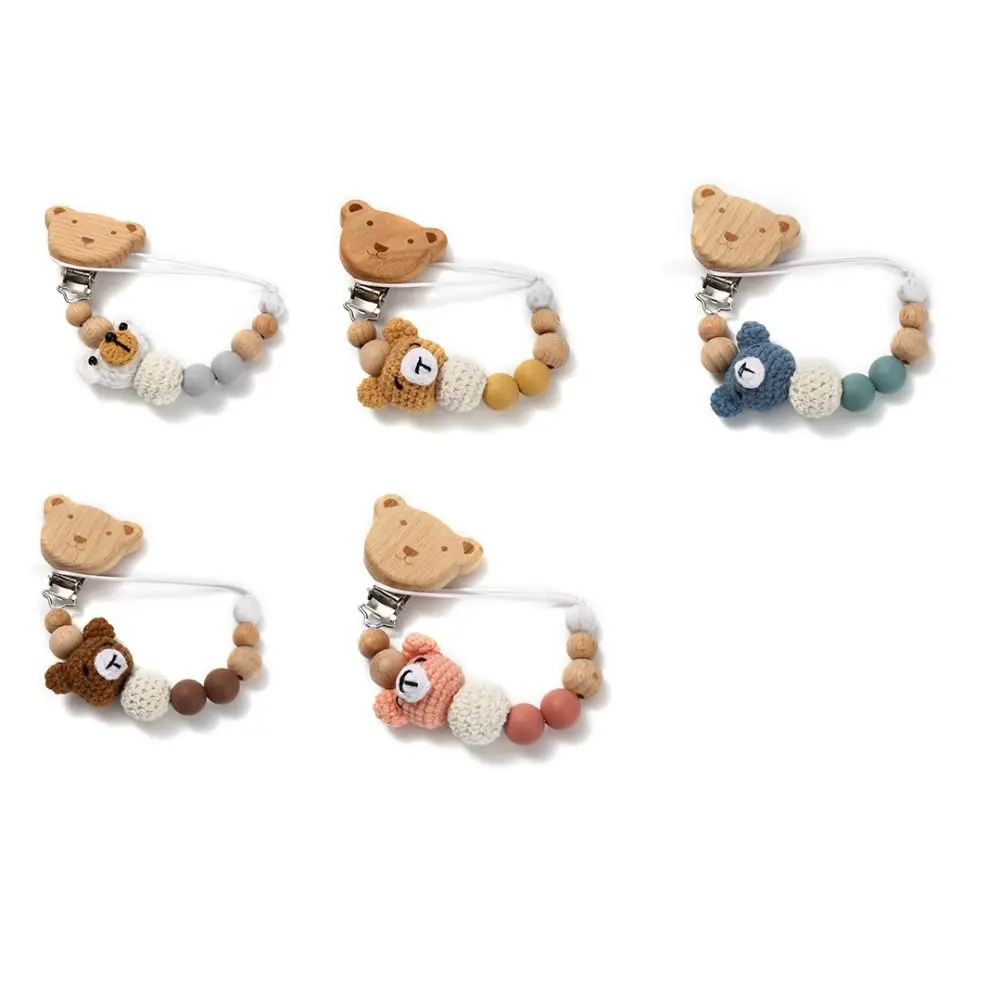 

Dummy Nipple Pacifier Holder Clips Bear Wood Baby Pacifier Chain Anti-lost Soother Holder Baby Teether Toys Straps Baby