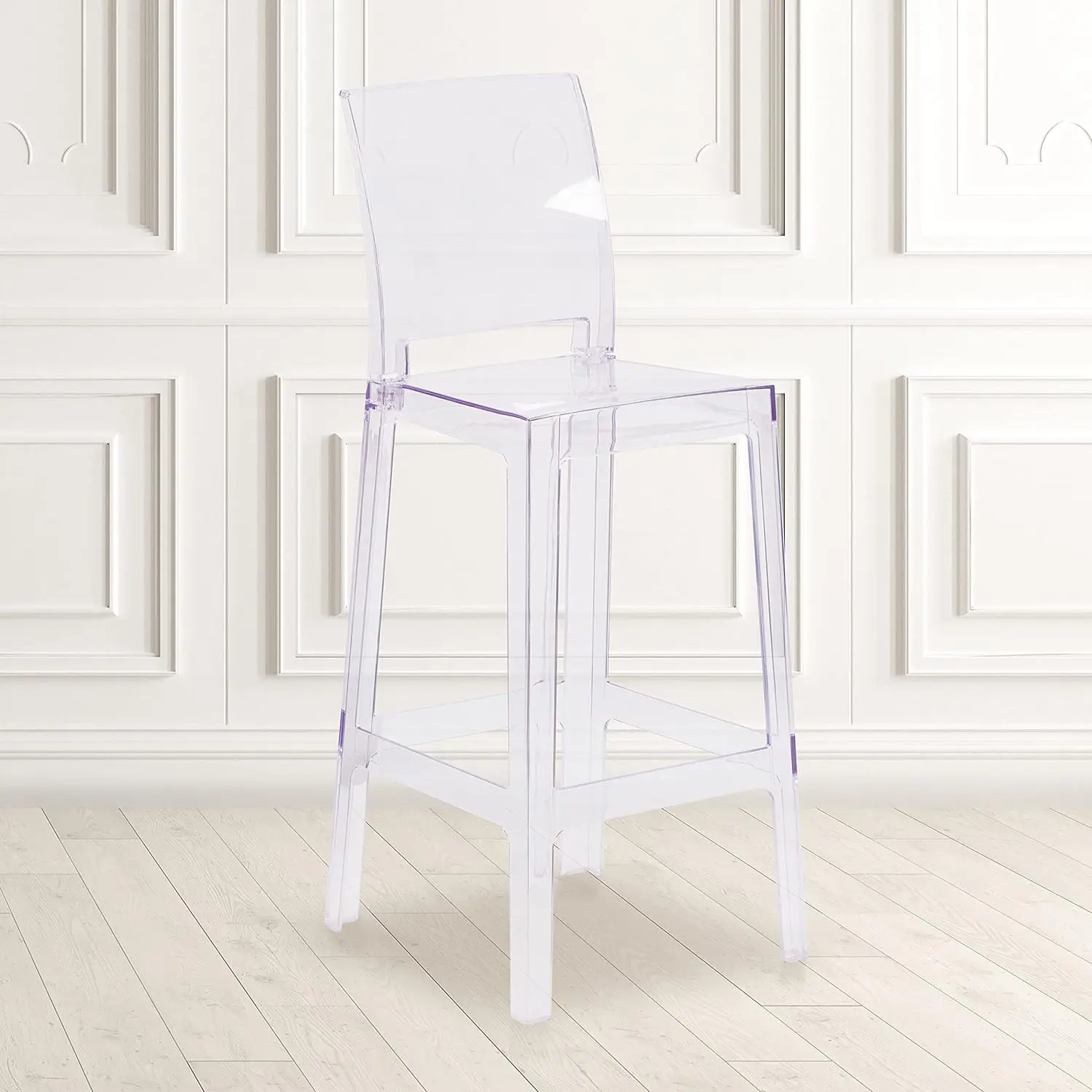 Comfort corner Ghost Barstool with Square Back in Transparent Crystal