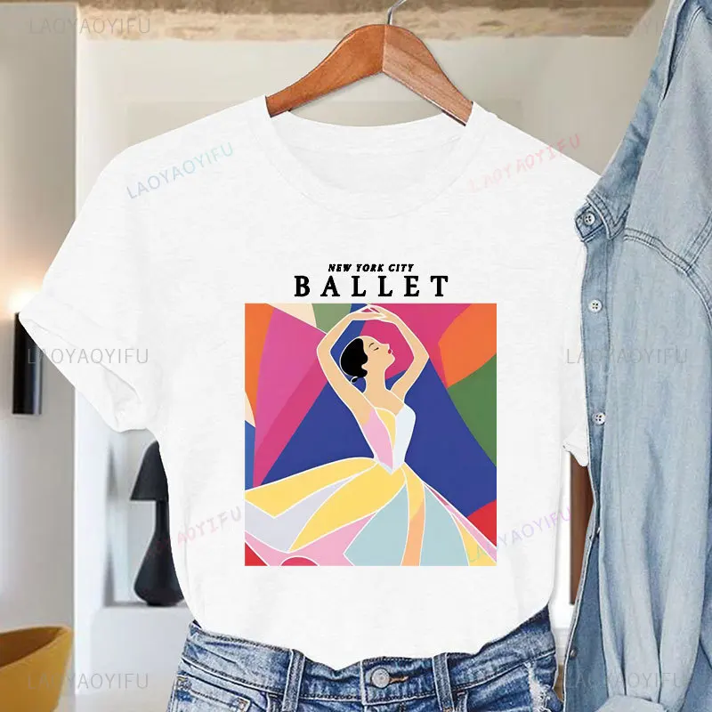 Ballet Dancer Printing T Shirt Funny Harajuku T-shirt Women Clothing Casual Cotton Tee Top Cute Female Short-sleev Unisex Tshirt