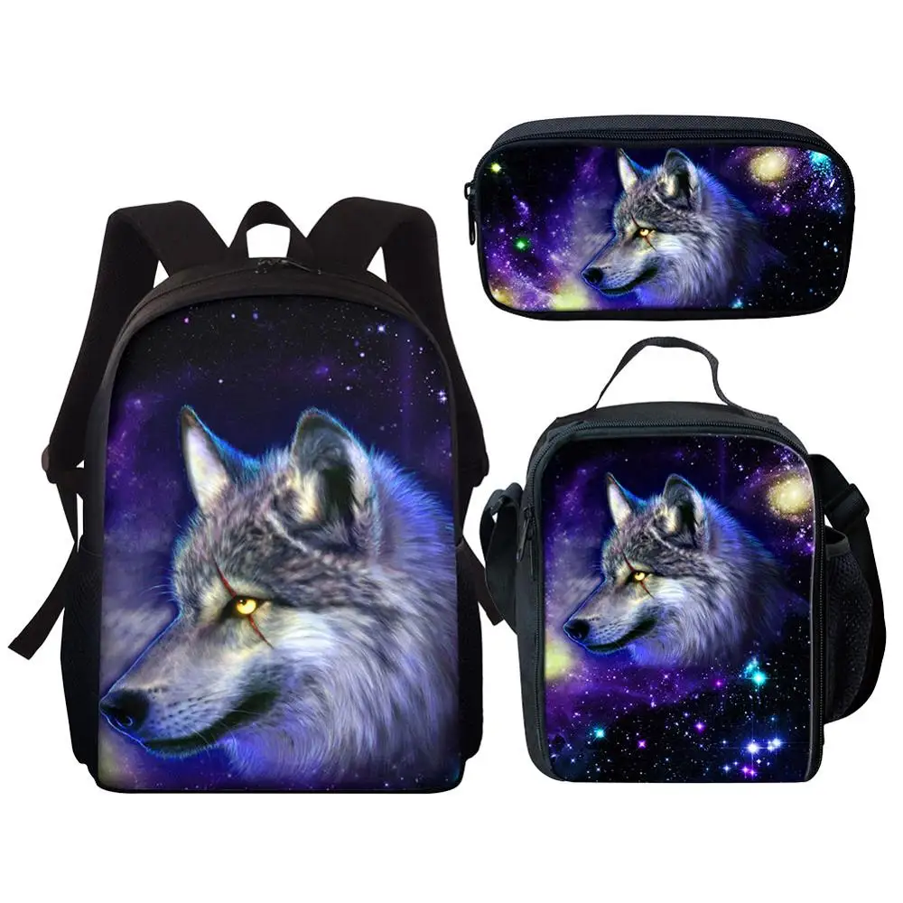 School Bags Sets Cute Animal Wolf Galaxy Prints Kids Backpack for Boys Girls Back Pack Child Book Bags Schoolbag Student Bookbag