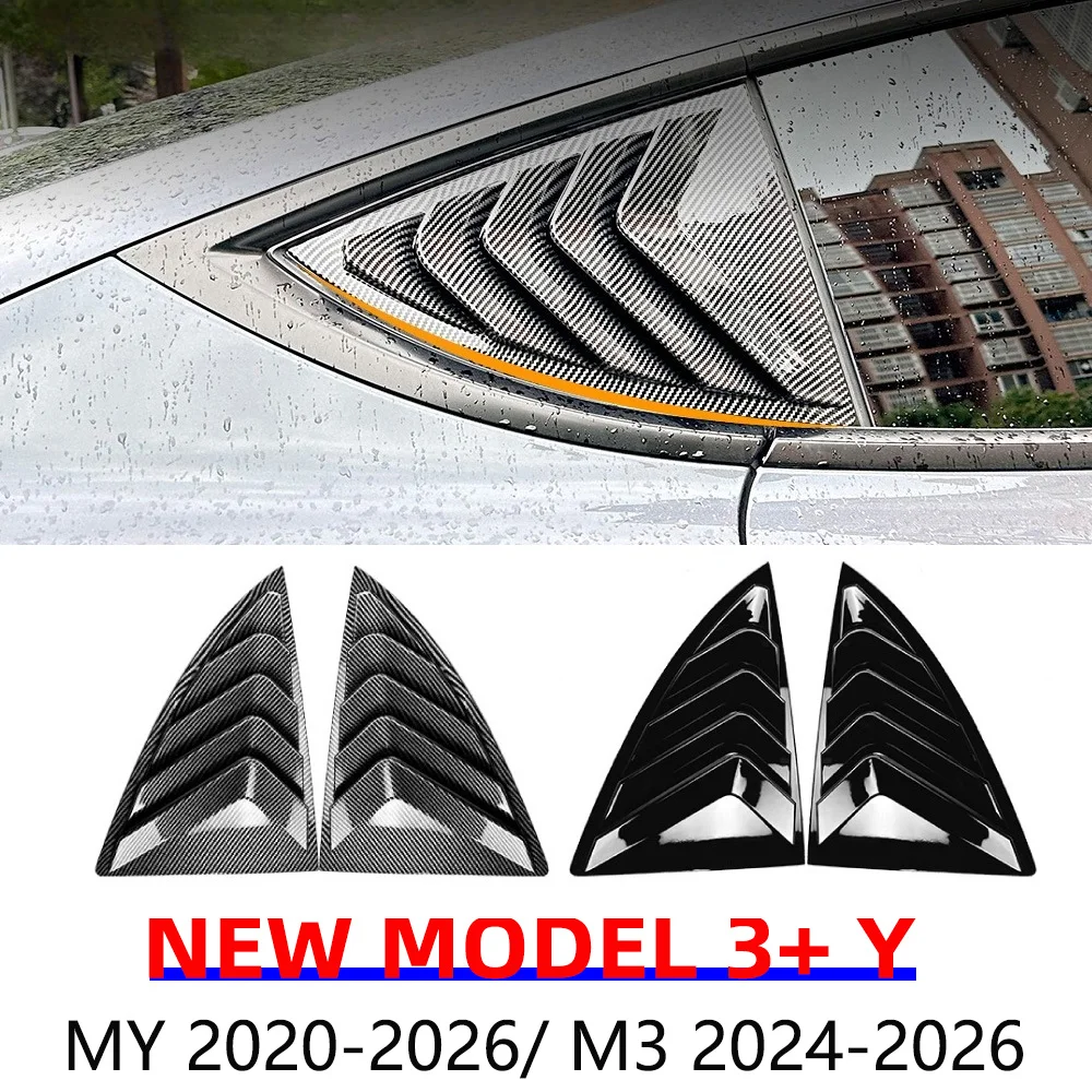 Rear Car Window Shutter Cover For Tesla Model 3/Y Juniper Highland ABS Louver Side Vent Trim Anti-Scratch Triangle Accessories