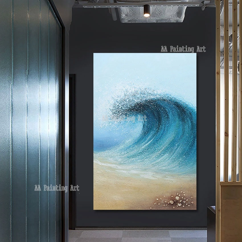 Wall Decor Sea Wave Canvas Knife Oil Painting, Textured Acrylic Hand Painted Abstract Wall Paintings, Picture, Unframed Art