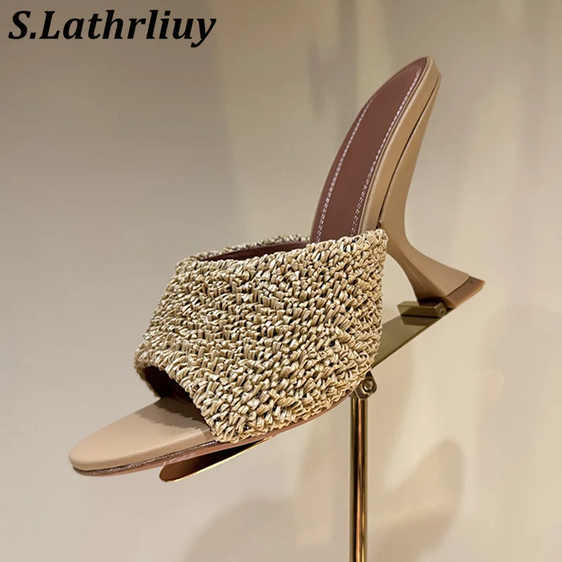 New Open Toe Slippers Women's Elegant Strange Style Roman Slippers Summer Fashion Party Banquet Shoes Versatile Single Shoes