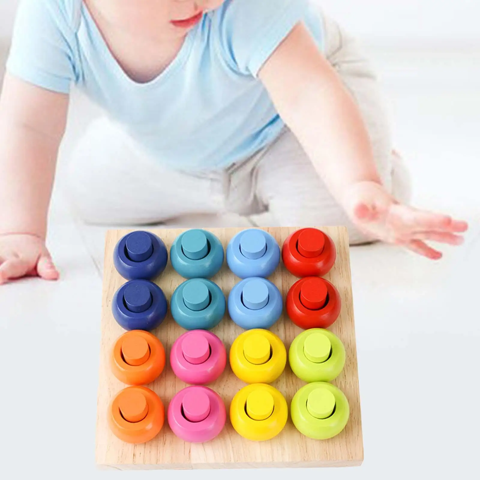 Tablero de anillos apilables de clasificación de Color, tablero de clavija de apilamiento de madera Montessori cognitivo para educación temprana para bebés y niños pequeños