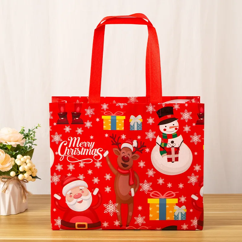 Christmas Reusable Gift Bags with Handles Non-wove Christmas Tote Bags Treat Bags Gifts Wrapping Shopping Xmas Party Decor