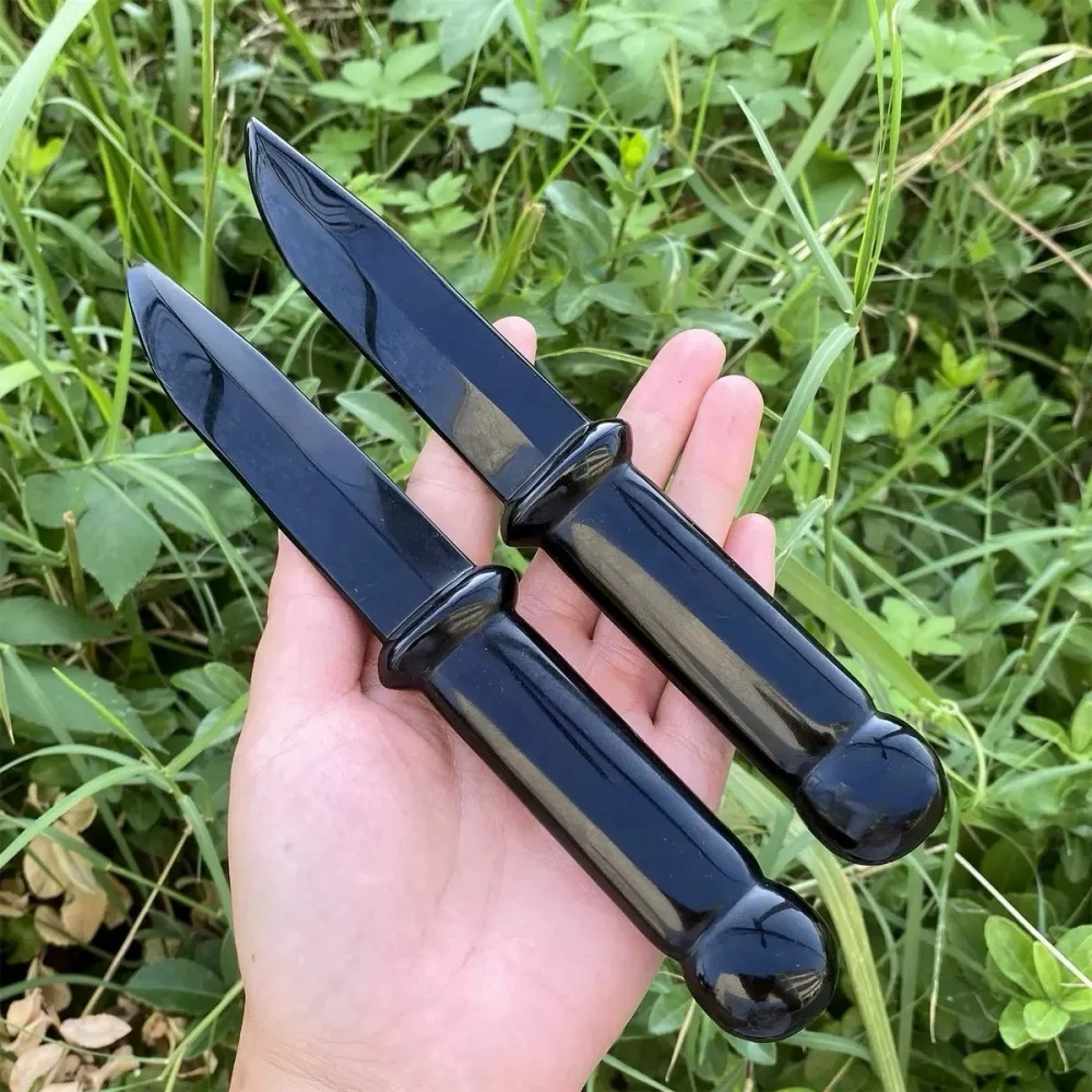 

1pc Natural Obsidian Model Polished Crystal Stone Knife Crafts Ornament Men Gifts Magic Amulet Crystal Protective Stone