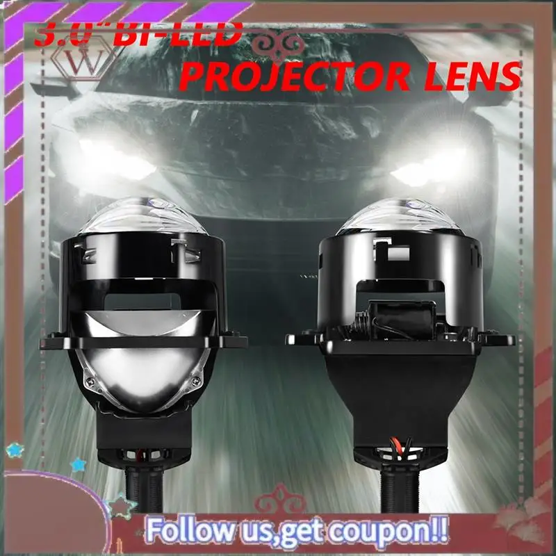 A57E-3 Inch Bi LED Projector Lens White Headlight Halo Lights For H4 H7 9005 9006 10000LM 6000K High Low  LHD