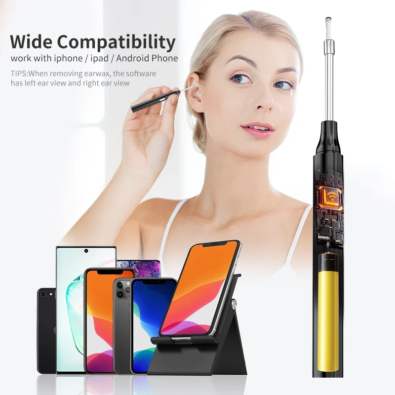 Wireless Otoscope Ear Camera 1080P 4.9MM WiFi Ear Scope with 6 LED Lights for Kids and Adults Compatible with Android iPhone