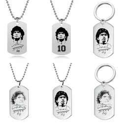 Maradona Necklace Football Keychain Super Star Portrait Tag Army Souvenir Pendant Fashion Jewelry Gift Wholesale