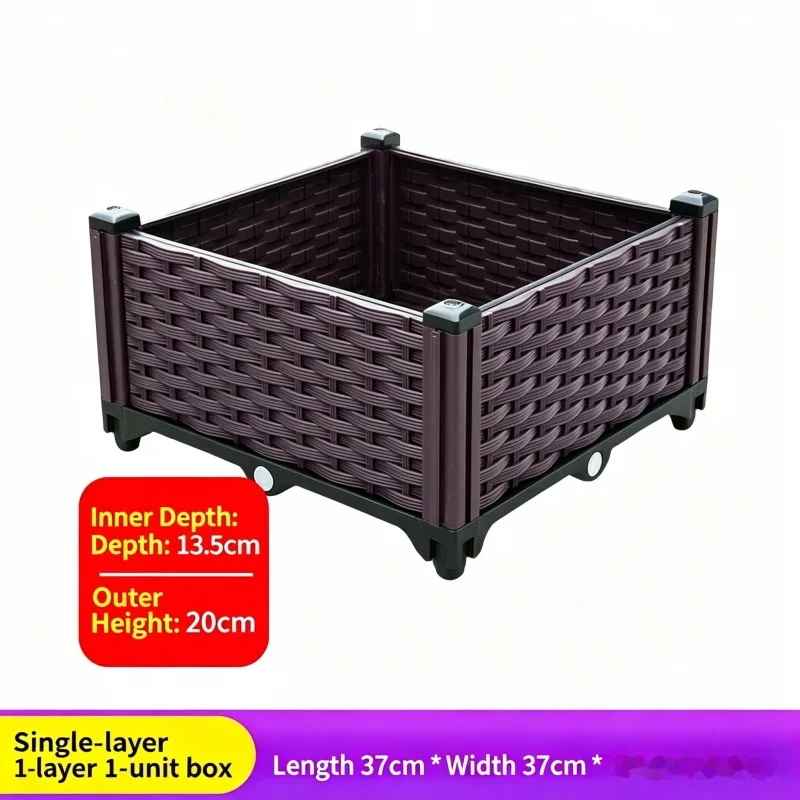 

1-Tier Plastic Planter Box 37x37x21cm Raised Garden Bed for Vegetable Flower Herb Outdoor Balcony Gardening Container