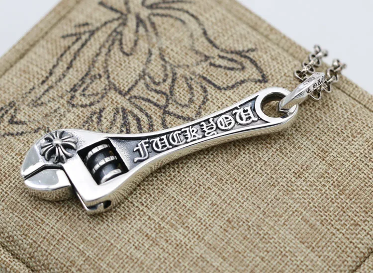 Female Vintage Cross Scissors Pendant Engraved Sterling Silver Necklace Wrench Pendant Personalized Stylist Male Sweater Chain