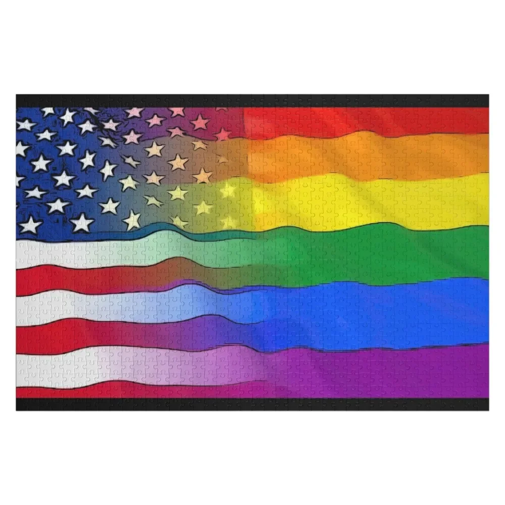 Pride Rainbow American Flag Jigsaw Puzzle Wooden Adults Wooden Decor Paintings Puzzle