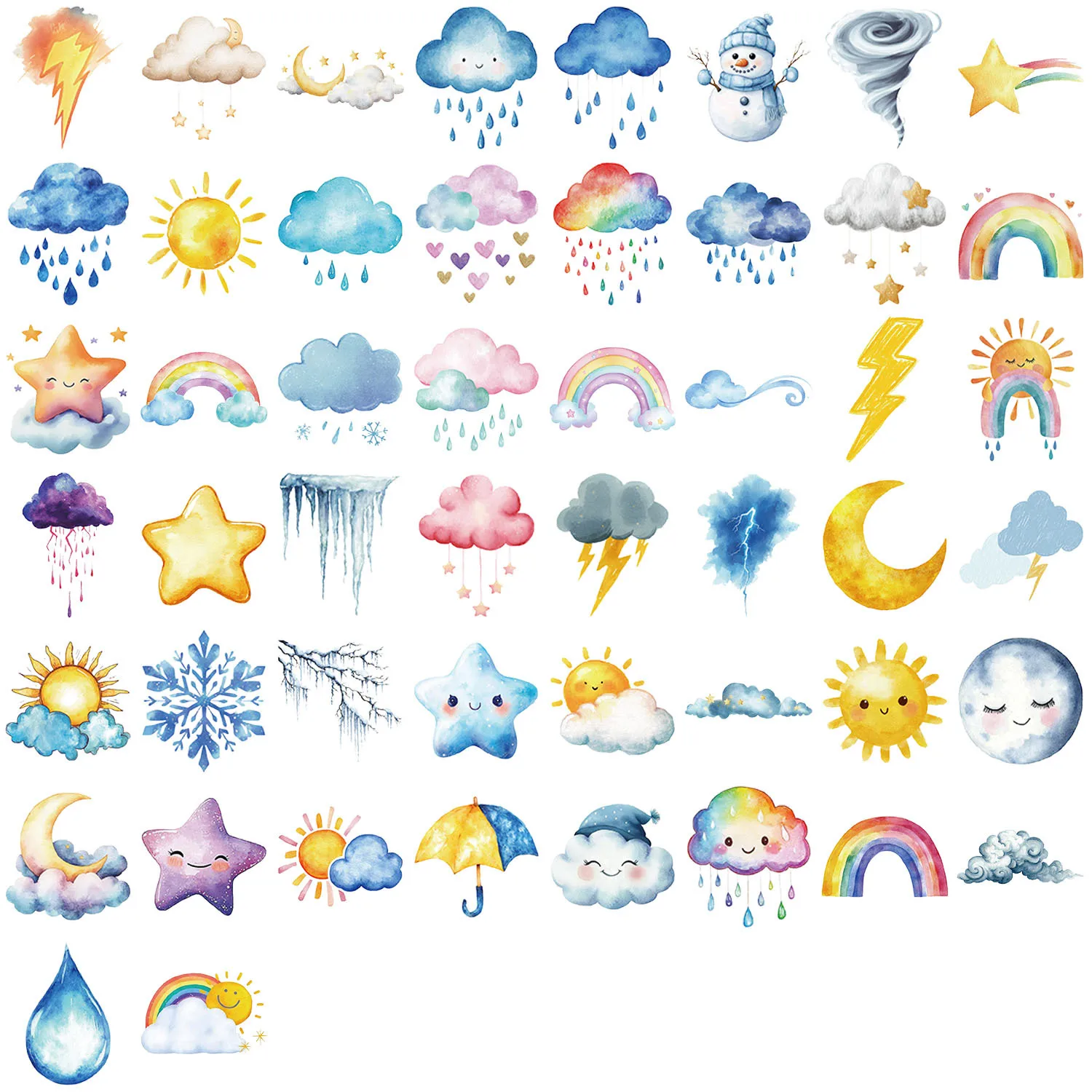 50 pezzi adesivi meteo di colore carino cartone animato trasparente graffiti decorazione notebook valigia chitarra telefono frigorifero decalcomanie giocattolo